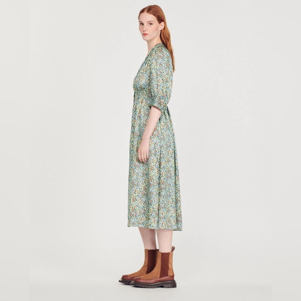 Sandro Provence Floral Smocked Waist Midi
Dress In Light Green Size 34 (4-6) - Picture 3 of 13